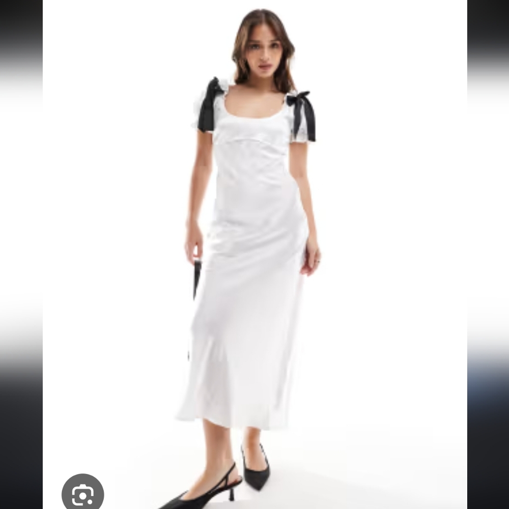 ASOS White Puff Sleeve Midi Tea Dress Size 12 NWT